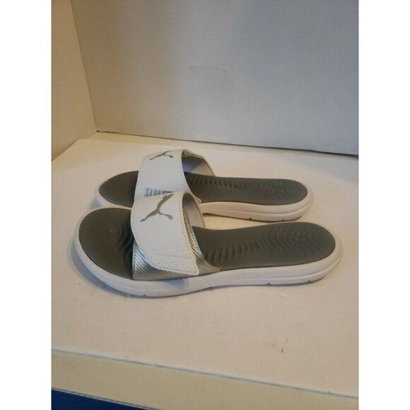 Puma White & Grey Hook & Loop Slide on Sandals 9 - Picture 2 of 4